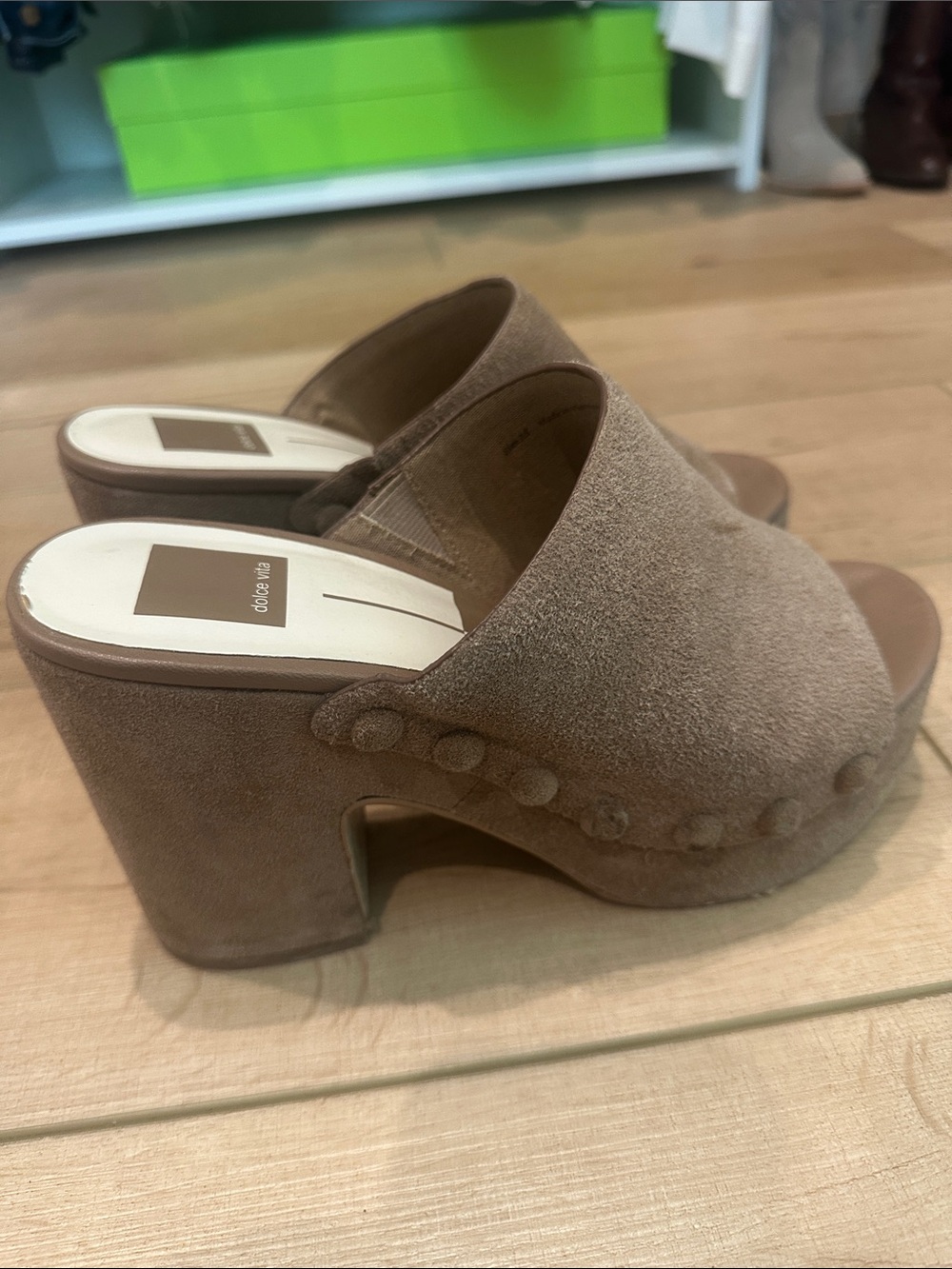 Suede Platform Mule Heels in Taupe - Dolce Vita